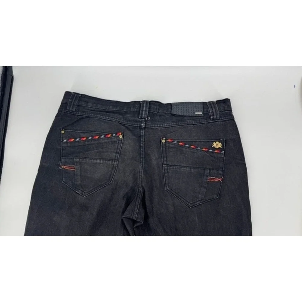 Pelle Pelle Marc Buchanan Jeans Mens 44x34 Black Raw Denim Embroidered Y2K